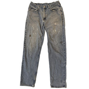 Vintage Wrangler Jeans Mens 34x34 Blue Distressed Paint Stains Workwear 90s